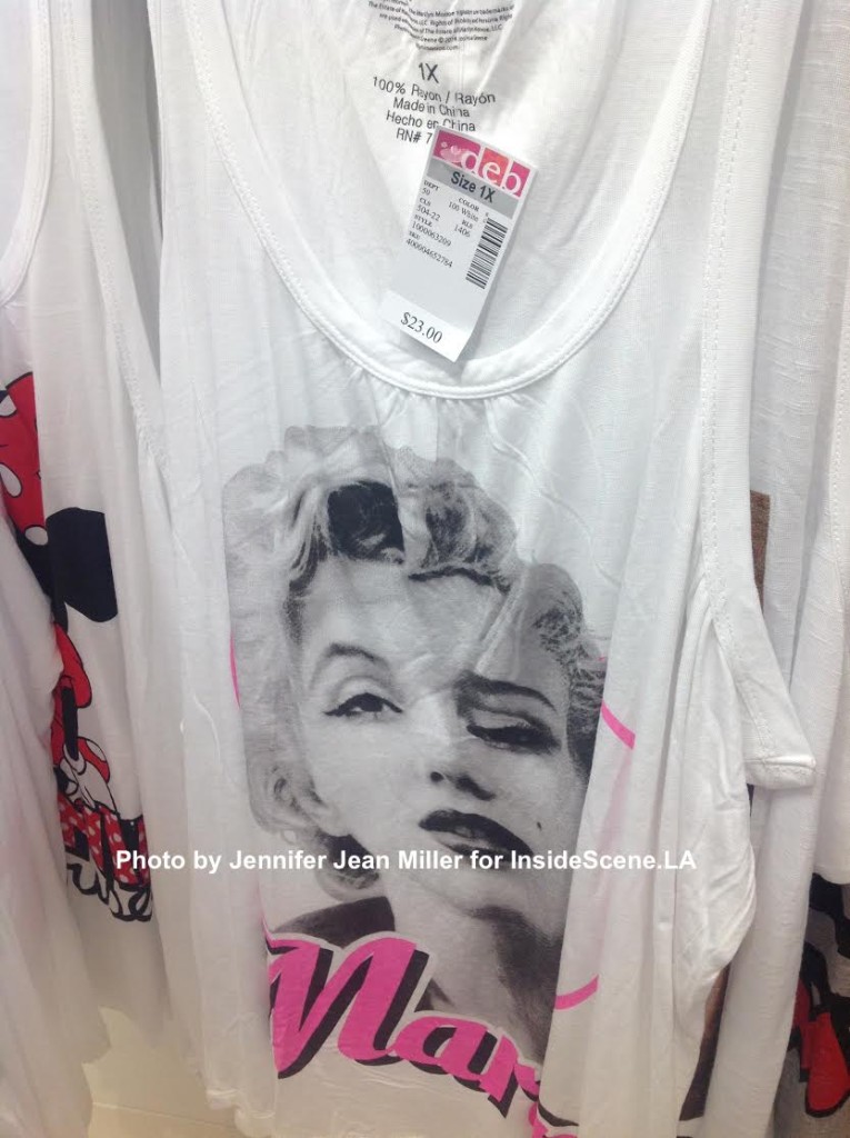 A t-shirt of Marilyn, where her eye is strangely distorted. Photo by Jennifer Jean Miller.